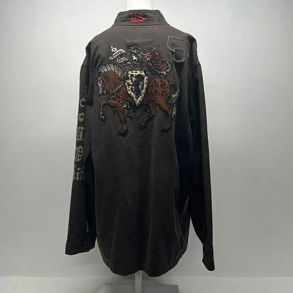 Rebel Spirit Military Jacket Coat Medieval Knight Horse Button Down Plus Sz 3XL - Picture 5 of 12
